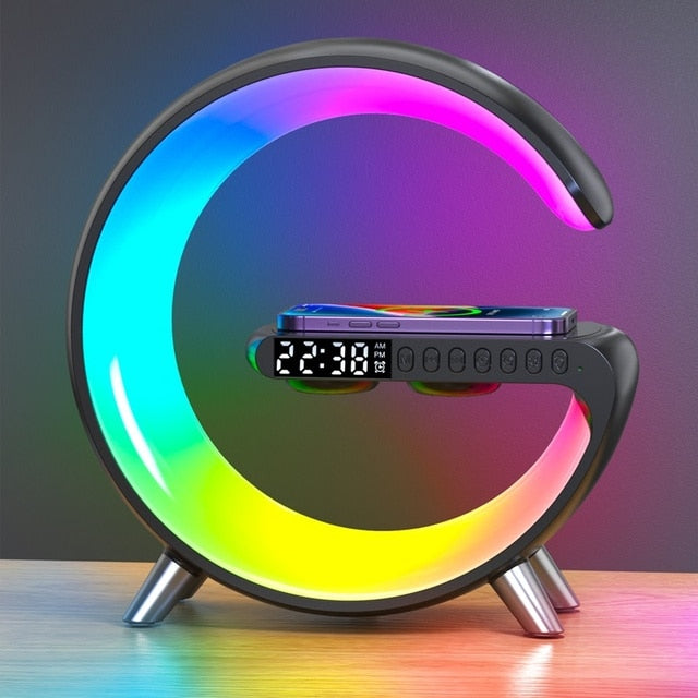 Wireless Charger Alarm Clock Speaker RGB Night Light